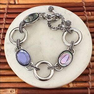 Lia Sophia Silver Bracelet with Multicolor Accents Toggle Clasp 7”- 8.5”